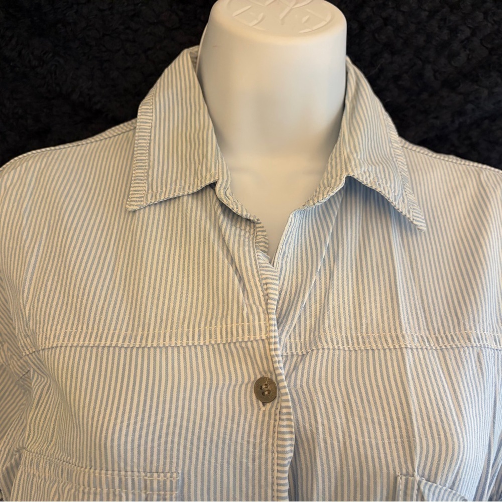Vintage 90s Y2K Jordache Striped Blue Button Up - Picture 5 of 10